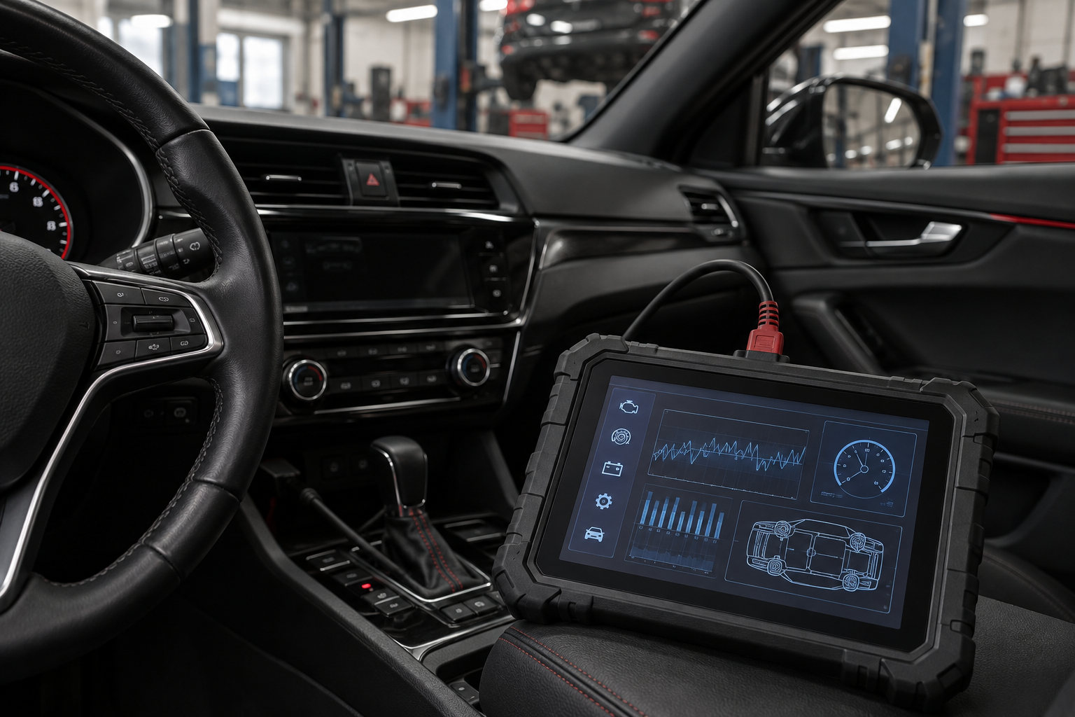 Illustration d’une tablette de diagnostic automobile